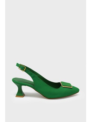 Kanuga Kadın Yazlık Topuklu Ayakkabı Yeşil Saten BB2023-06