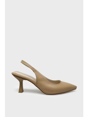 Kanuga Kadın Arkası Açık Sivri Burun Topuklu Ayakkabı Nut BB2023-17