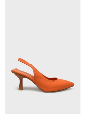 Kanuga Kadın Arkası Açık Sivri Burun Topuklu Ayakkabı Turuncu Saten BB2023-17