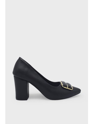 Kanuga Kadın Toka Detaylı Kalın Topuk Ayakkabı Siyah LPA1126
