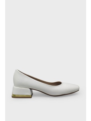 Kanuga Kadın Küt Burunlu Kısa Topuklu Ayakkabı Beyaz LPA710