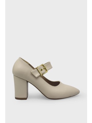 Kanuga Kadın Kemer Detaylı Kalın Topuklu Ayakkabı Bej LPA1150