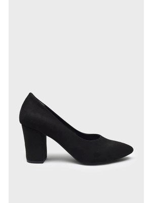 Kanuga Kadın Kalın Topuk Topuklu Ayakkabı Siyah Süet BB2023-03