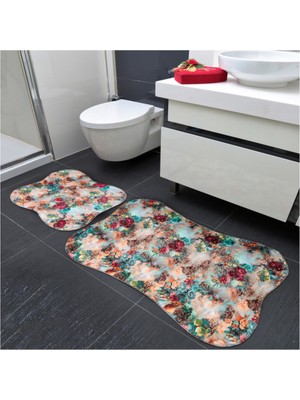 PremiumPort Gül Desenli 2'li Klozet Takımı Seti, 50X60 ve 60X90 Cm, Şık ve Kullanışlı