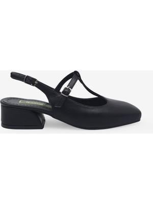 Kanuga Kadın Küt Burun Kısa Kalın Topuklu Ayakkabı Siyah LPA851