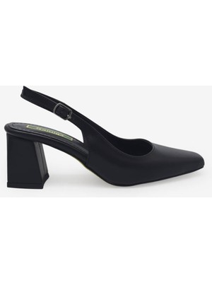 Kanuga Kadın Küt Burun Kalın Topuklu Ayakkabı Siyah LPA5510