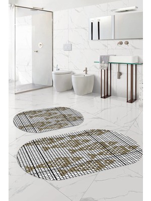 PremiumPort Yıkanabilir Balık Modeli Oval Banyo Paspası ve Klozet Takımı