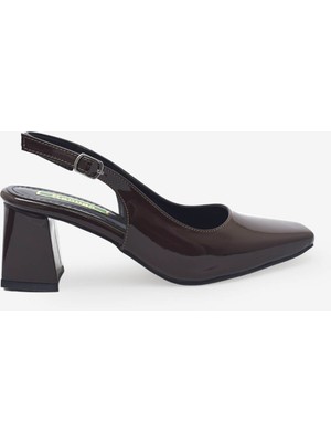 Kanuga Kadın Küt Burun Kalın Topuklu Ayakkabı Kahve Rugan LPA5510