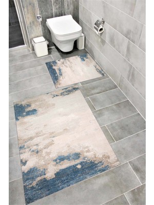 PremiumPort Suya Dayanıklı Dijital Baskılı Banyo Paspası Takımı, Kaymaz Tabanlı