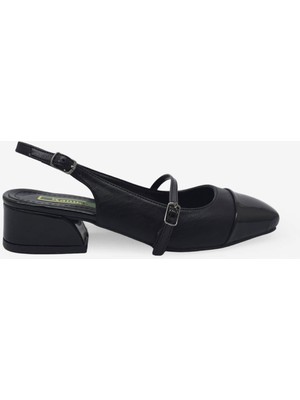 Kanuga Kadın Küt Burun Kısa Kalın Topuklu Ayakkabı Siyah LPA853