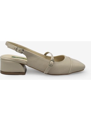 Kanuga Kadın Küt Burun Kısa Kalın Topuklu Ayakkabı Bej LPA853