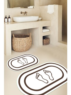 PremiumPort Yıkanabilir Kaymaz Taban Oval Banyo Paspası ve Klozet Takımı Seti