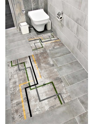 PremiumPort Suya Dayanıklı, Kaymaz Tabanlı, Dijital Baskılı Banyo Paspası Seti