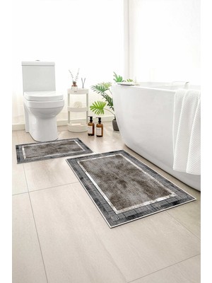 PremiumPort Yumuşak ve Kaymaz 2'li Banyo Paspası Seti, Yıkanabilir, 60X100 ve 50X60 cm
