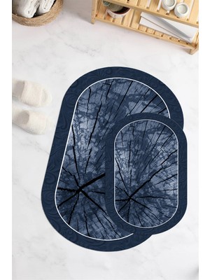 PremiumPort Dijital Baskılı Kaymaz Taban Yıkanabilir Oval Banyo Paspası 2'li Takım