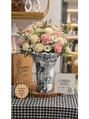 First Light Modern Mermer Desenli Dekoratif Vazo | Şık ve Zamansız Tasarım