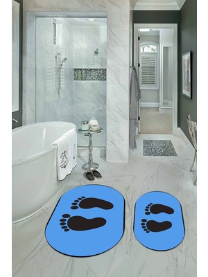 PremiumPort Dijital Baskılı Kaymaz Yıkanabilir Ayak Desenli Oval Banyo Klozet Takımı
