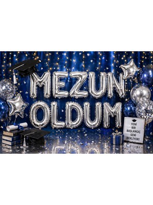 Dizayn Parti Evi 84 cm Mezuniyet Folyo Harf Balon Seti – Mezun Oldum Gold & Gümüş Renk Seçenekli, Büyük Boy Parti Dekoru