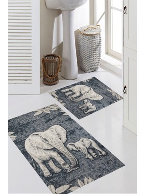 PremiumPort Renkli Dijital Baskı Banyo Paspas Takımı 2'li, 100X60 ve 60X50 cm