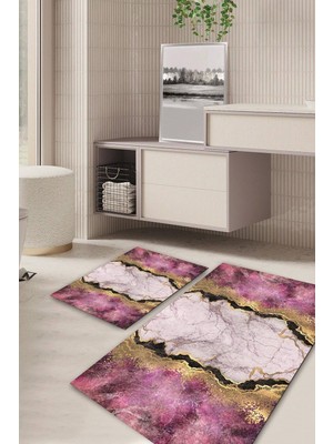 PremiumPort Yıkanabilir Dijital Baskılı Kaymaz Banyo Halısı ve Klozet Takımı Seti