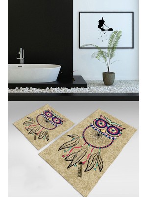 PremiumPort Renkli Kaymaz Yıkanabilir Baykuş Desenli Banyo Takımı, Konfor ve Şıklık
