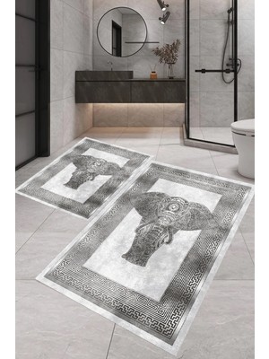 PremiumPort Yumuşak ve Şık 2'li Banyo Paspas Takımı, 100X60 ve 60X50 cm Ölçüler