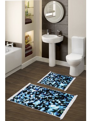 PremiumPort Kaymaz Taban Djt Klozet Takımı Trend Saçaklı Geometrik Mavi