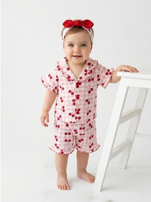 Panfilia %100 Pamuk Kısa Kollu Şortlu Düğmeli Yazlık Kız Çocuk Pijama Takımı