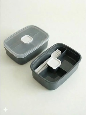 MarkEntegra 3 Bölmeli Sızdırmaz Lunch Box, Bpa Içermeyen Yemek Kabı, Gri Renk