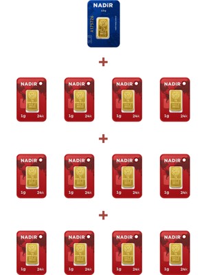 Nadir Gold 24 Ayar 14,5 Gram Külçe Altın (1 Adet 2,5 Gram Külçe Altın + 12 Adet 1 Gram Külçe Altın )