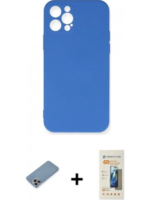 Marsilyan™- iPhone 12 Pro Max Kılıf Ahenk Serisi - Siyah 6d Mat Seramik Hayalet Nano Ekran Koruyucu + Gökkuşağı Shine Kamera Lens Koruma Cam