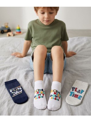 Bross Slogan Çocuk 3lü Sneaker Çorap ONL-02771