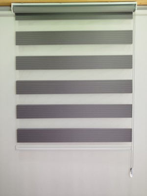 Mekstor Geniş Pileli Gri Zebra Perde - Ev Ofis Perdesi