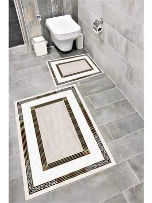 PremiumPort Suya Dayanıklı Dijital Baskılı Kaymaz Tabanlı Banyo Paspası Takımı