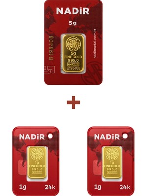 Nadir Gold 24 Ayar 7 Gram Külçe Altın (1 Adet 5 Gram Külçe Altın + 2 Adet 1 Gram Külçe Altın )