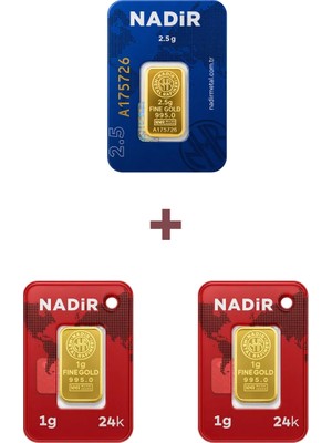 Nadir Gold 24 Ayar 4,5 Gram Külçe Altın (1 Adet 2,5 Gram Külçe Altın + 2 Adet 1 Gram Külçe Altın )