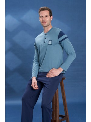 Remsa Erkek Penye Yarım Düğme Detay Uzun Kol Pijama Takımı 2101 YEŞIL03