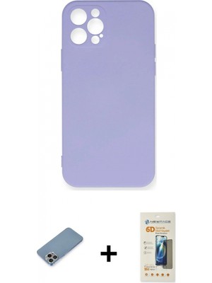 Marsilyan™- iPhone 12 Pro Max Kılıf Ahenk Serisi - Siyah 6d Mat Seramik Hayalet Nano Ekran Koruyucu + Gökkuşağı Shine Kamera Lens Koruma Cam