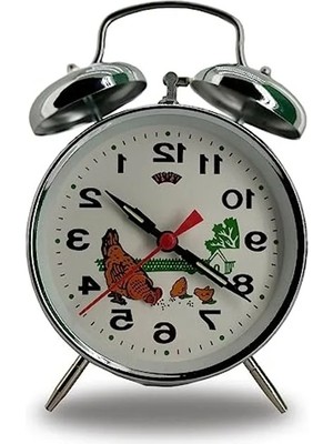 MarkEntegra Kurmalı Çift Çanlı Nostaljik Masaüstü Saat, 11X11X6 cm Ölçülerinde