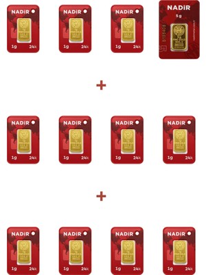 Nadir Gold 24 Ayar 16 Gram Külçe Altın (1 Adet 5 Gram Külçe Altın + 11 Adet 1 Gram Külçe Altın )