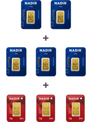 Nadir Gold 24 Ayar 15,5 Gram Külçe Altın (5 Adet 2,5 Gram Külçe Altın + 3 Adet 1 Gram Külçe Altın )