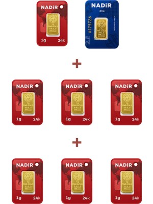 Nadir Gold 24 Ayar 9,5 Gram Külçe Altın (1 Adet 2,5 Gram Külçe Altın + 7 Adet 1 Gram Külçe Altın )