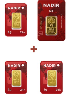 Nadir Gold 24 Ayar 8 Gram Külçe Altın (1 Adet 5 Gram Külçe Altın + 3 Adet 1 Gram Külçe Altın )