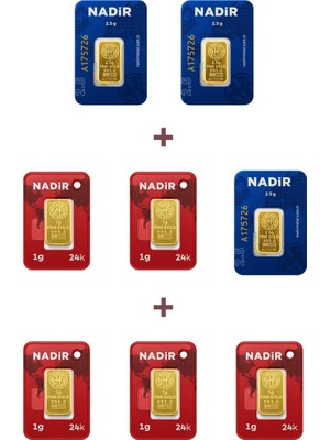 Nadir Gold 24 Ayar 12,5 Gram Külçe Altın (3 Adet 2,5 Gram Külçe Altın + 5 Adet 1 Gram Külçe Altın )