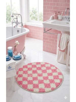 PremiumPort Dama Desenli Banyo Paspası 60X60 Cm, Kaymaz, Yıkanabilir, Küçük Banyolar Için