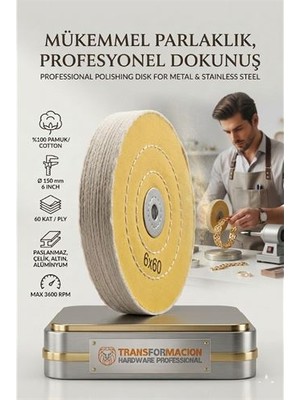 TKÇ Orta Sert Polisaj Keçesi 6X60 60 Katlı 150MM - Pamuk Bez Disk Ayna Parlaklığı Metal Parlatma Ke
