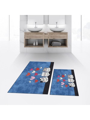 PremiumPort Dijital Baskılı Kaymaz Taban Yıkanabilir Ikili Banyo Paspas Klozet Takımı