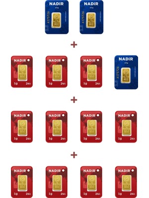 Nadir Gold 24 Ayar 18,5 Gram Külçe Altın (3 Adet 2,5 Gram Külçe Altın + 11 Adet 1 Gram Külçe Altın )
