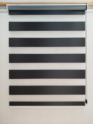 Mekstor Geniş Pileli Antrasit Zebra Perde - Ev Ofis Perdesi