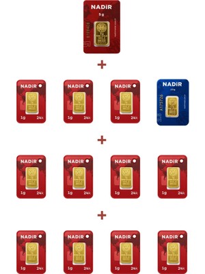Nadir Gold 24 Ayar 18,5 Gram Altın (1 Ad 5 Gram Altın + 1 Ad 2,5 Gram Altın + 11 Ad 1 Gram Altın )